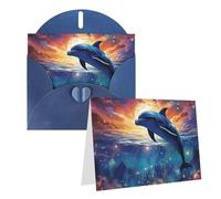 Blank Greetings Card 4'' X 6'' With Envelopes, Colorful Starry Sky Ocean Dolphin Thank You Cards Note Cards Blue All Occasion Cards For Christmas Holidays Birthday Graduation Anniversaries