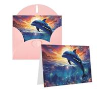 Blank Greetings Card 4'' X 6'' With Envelopes, Colorful Starry Sky Ocean Dolphin Thank You Cards Note Cards Pink All Occasion Cards For Christmas Holidays Birthday Graduation Anniversaries