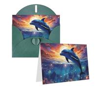 Blank Greetings Card 4'' X 6'' With Envelopes, Colorful Starry Sky Ocean Dolphin Thank You Cards Note Cards Dark Green All Occasion Cards For Christmas Holidays Birthday Graduation Anniversaries