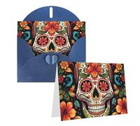 Blank Greetings Card 4'' X 6'' With Envelopes, Colorful Sugar Skull Thank You Cards Note Cards Blue All Occasion Cards For Christmas Holidays Birthday Graduation Anniversaries