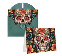 Blank Greetings Card 4'' X 6'' With Envelopes, Colorful Sugar Skull Thank You Cards Note Cards Dark Green All Occasion Cards For Christmas Holidays Birthday Graduation Anniversaries