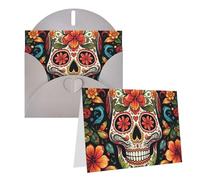 Blank Greetings Card 4'' X 6'' With Envelopes, Colorful Sugar Skull Thank You Cards Note Cards Gray All Occasion Cards For Christmas Holidays Birthday Graduation Anniversaries