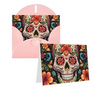 Blank Greetings Card 4'' X 6'' With Envelopes, Colorful Sugar Skull Thank You Cards Note Cards Pink All Occasion Cards For Christmas Holidays Birthday Graduation Anniversaries