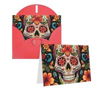 Blank Greetings Card 4'' X 6'' With Envelopes, Colorful Sugar Skull Thank You Cards Note Cards Red All Occasion Cards For Christmas Holidays Birthday Graduation Anniversaries