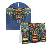 Blank Greetings Card 4'' X 6'' With Envelopes, Colorful Tiki Mask Pattern Thank You Cards Note Cards Blue All Occasion Cards For Christmas Holidays Birthday Graduation Anniversaries