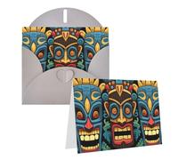 Blank Greetings Card 4'' X 6'' With Envelopes, Colorful Tiki Mask Pattern Thank You Cards Note Cards Gray All Occasion Cards For Christmas Holidays Birthday Graduation Anniversaries