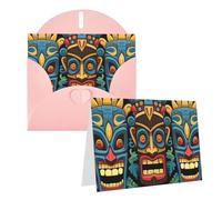 Blank Greetings Card 4'' X 6'' With Envelopes, Colorful Tiki Mask Pattern Thank You Cards Note Cards Pink All Occasion Cards For Christmas Holidays Birthday Graduation Anniversaries