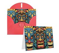 Blank Greetings Card 4'' X 6'' With Envelopes, Colorful Tiki Mask Pattern Thank You Cards Note Cards Red All Occasion Cards For Christmas Holidays Birthday Graduation Anniversaries