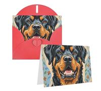 Blank Greetings Card 4'' X 6'' With Envelopes, Cool Rottweiler Dog Art Thank You Cards Note Cards Red All Occasion Cards For Christmas Holidays Birthday Graduation Anniversaries
