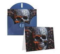 Blank Greetings Card 4'' X 6'' With Envelopes, Cool Skull Graphics Thank You Cards Note Cards Blue All Occasion Cards For Christmas Holidays Birthday Graduation Anniversaries