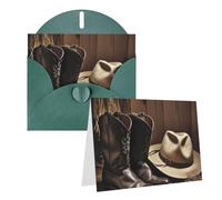 Blank Greetings Card 4'' X 6'' With Envelopes, Cowboy Black Hat Western Boots Thank You Cards Note Cards Dark Green All Occasion Cards For Christmas Holidays Birthday Graduation Anniversaries