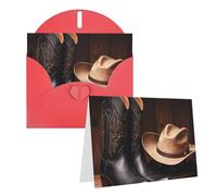 Blank Greetings Card 4'' X 6'' With Envelopes, Cowboy Black Hat Western Boots Thank You Cards Note Cards Red All Occasion Cards For Christmas Holidays Birthday Graduation Anniversaries
