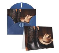 Blank Greetings Card 4'' X 6'' With Envelopes, Cowboy Black Hat Western Boots Thank You Cards Note Cards Blue All Occasion Cards For Christmas Holidays Birthday Graduation Anniversaries