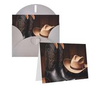 Blank Greetings Card 4'' X 6'' With Envelopes, Cowboy Black Hat Western Boots Thank You Cards Note Cards Gray All Occasion Cards For Christmas Holidays Birthday Graduation Anniversaries