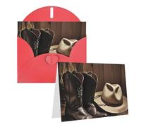 Blank Greetings Card 4'' X 6'' With Envelopes, Cowboy Black Hat Western Boots Thank You Cards Note Cards Red All Occasion Cards For Christmas Holidays Birthday Graduation Anniversaries