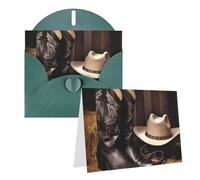 Blank Greetings Card 4'' X 6'' With Envelopes, Cowboy Black Hat Western Boots Thank You Cards Note Cards Dark Green All Occasion Cards For Christmas Holidays Birthday Graduation Anniversaries