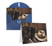 Blank Greetings Card 4'' X 6'' With Envelopes, Cowboy Black Hat Western Boots Thank You Cards Note Cards Blue All Occasion Cards For Christmas Holidays Birthday Graduation Anniversaries