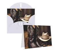 Blank Greetings Card 4'' X 6'' With Envelopes, Cowboy Black Hat Western Boots Thank You Cards Note Cards White All Occasion Cards For Christmas Holidays Birthday Graduation Anniversaries