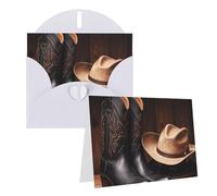 Blank Greetings Card 4'' X 6'' With Envelopes, Cowboy Black Hat Western Boots Thank You Cards Note Cards White All Occasion Cards For Christmas Holidays Birthday Graduation Anniversaries