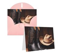 Blank Greetings Card 4'' X 6'' With Envelopes, Cowboy Black Hat Western Boots Thank You Cards Note Cards Pink All Occasion Cards For Christmas Holidays Birthday Graduation Anniversaries
