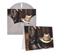 Blank Greetings Card 4'' X 6'' With Envelopes, Cowboy Black Hat Western Boots Thank You Cards Note Cards Gray All Occasion Cards For Christmas Holidays Birthday Graduation Anniversaries