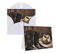 Blank Greetings Card 4'' X 6'' With Envelopes, Cowboy Black Hat Western Boots Thank You Cards Note Cards White All Occasion Cards For Christmas Holidays Birthday Graduation Anniversaries