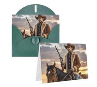 Blank Greetings Card 4'' X 6'' With Envelopes, Cowboy West Thank You Cards Note Cards Dark Green All Occasion Cards For Christmas Holidays Birthday Graduation Anniversaries