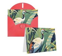 Blank Greetings Card 4'' X 6'' With Envelopes, Crane Bird Wild Plants Thank You Cards Note Cards Red All Occasion Cards For Christmas Holidays Birthday Graduation Anniversaries