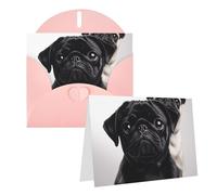 Blank Greetings Card 4'' X 6'' With Envelopes, Cute Black Pug Dog Thank You Cards Note Cards Pink All Occasion Cards For Christmas Holidays Birthday Graduation Anniversaries