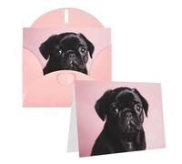 Blank Greetings Card 4'' X 6'' With Envelopes, Cute Black Pug Thank You Cards Note Cards Pink All Occasion Cards For Christmas Holidays Birthday Graduation Anniversaries