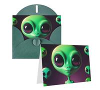 Blank Greetings Card 4'' X 6'' With Envelopes, Cute Green Alien Thank You Cards Note Cards Dark Green All Occasion Cards For Christmas Holidays Birthday Graduation Anniversaries