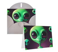 Blank Greetings Card 4'' X 6'' With Envelopes, Cute Green Alien Thank You Cards Note Cards Gray All Occasion Cards For Christmas Holidays Birthday Graduation Anniversaries