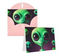 Blank Greetings Card 4'' X 6'' With Envelopes, Cute Green Alien Thank You Cards Note Cards Pink All Occasion Cards For Christmas Holidays Birthday Graduation Anniversaries
