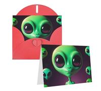 Blank Greetings Card 4'' X 6'' With Envelopes, Cute Green Alien Thank You Cards Note Cards Red All Occasion Cards For Christmas Holidays Birthday Graduation Anniversaries