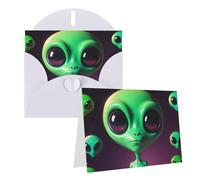 Blank Greetings Card 4'' X 6'' With Envelopes, Cute Green Alien Thank You Cards Note Cards White All Occasion Cards For Christmas Holidays Birthday Graduation Anniversaries