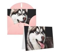 Blank Greetings Card 4'' X 6'' With Envelopes, Cute Husky Dog Thank You Cards Note Cards Pink All Occasion Cards For Christmas Holidays Birthday Graduation Anniversaries
