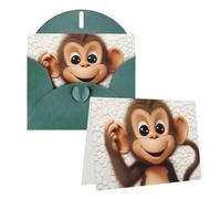 Blank Greetings Card 4'' X 6'' With Envelopes, Cute Monkey Thank You Cards Note Cards Dark Green All Occasion Cards For Christmas Holidays Birthday Graduation Anniversaries