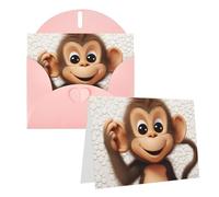 Blank Greetings Card 4'' X 6'' With Envelopes, Cute Monkey Thank You Cards Note Cards Pink All Occasion Cards For Christmas Holidays Birthday Graduation Anniversaries