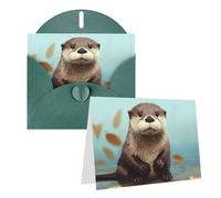 Blank Greetings Card 4'' X 6'' With Envelopes, Cute Otter Thank You Cards Note Cards Dark Green All Occasion Cards For Christmas Holidays Birthday Graduation Anniversaries