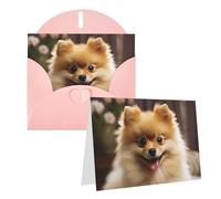 Blank Greetings Card 4'' X 6'' With Envelopes, Cute Pomeranian Dog Thank You Cards Note Cards Pink All Occasion Cards For Christmas Holidays Birthday Graduation Anniversaries