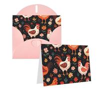 Blank Greetings Card 4'' X 6'' With Envelopes, Cute Rooster Chickens Thank You Cards Note Cards Pink All Occasion Cards For Christmas Holidays Birthday Graduation Anniversaries