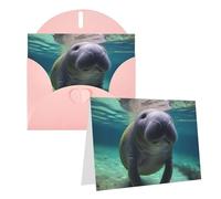 Blank Greetings Card 4'' X 6'' With Envelopes, Cute Sea Animal Manatee Thank You Cards Note Cards Pink All Occasion Cards For Christmas Holidays Birthday Graduation Anniversaries