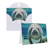 Blank Greetings Card 4'' X 6'' With Envelopes, Cute Sea Animal Manatee Thank You Cards Note Cards White All Occasion Cards For Christmas Holidays Birthday Graduation Anniversaries