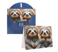 Blank Greetings Card 4'' X 6'' With Envelopes, Cute Sloths Thank You Cards Note Cards Blue All Occasion Cards For Christmas Holidays Birthday Graduation Anniversaries