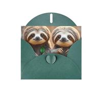 Blank Greetings Card 4'' X 6'' With Envelopes, Cute Sloths Thank You Cards Note Cards Dark Green All Occasion Cards For Christmas Holidays Birthday Graduation Anniversaries