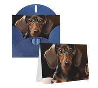 Blank Greetings Card 4'' X 6'' With Envelopes, Dachshund Book Thank You Cards Note Cards Blue All Occasion Cards For Christmas Holidays Birthday Graduation Anniversaries
