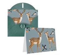 Blank Greetings Card 4'' X 6'' With Envelopes, Deer Birds With Flowers Thank You Cards Note Cards Dark Green All Occasion Cards For Christmas Holidays Birthday Graduation Anniversaries