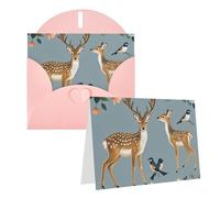 Blank Greetings Card 4'' X 6'' With Envelopes, Deer Birds With Flowers Thank You Cards Note Cards Pink All Occasion Cards For Christmas Holidays Birthday Graduation Anniversaries