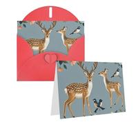 Blank Greetings Card 4'' X 6'' With Envelopes, Deer Birds With Flowers Thank You Cards Note Cards Red All Occasion Cards For Christmas Holidays Birthday Graduation Anniversaries