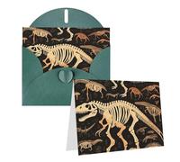 Blank Greetings Card 4'' X 6'' With Envelopes, Dinosaur Skeleton Print Thank You Cards Note Cards Dark Green All Occasion Cards For Christmas Holidays Birthday Graduation Anniversaries